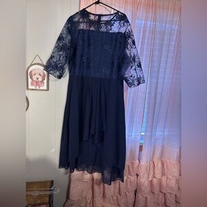 Women’s Navy Lace Overlay Chiffon Dress